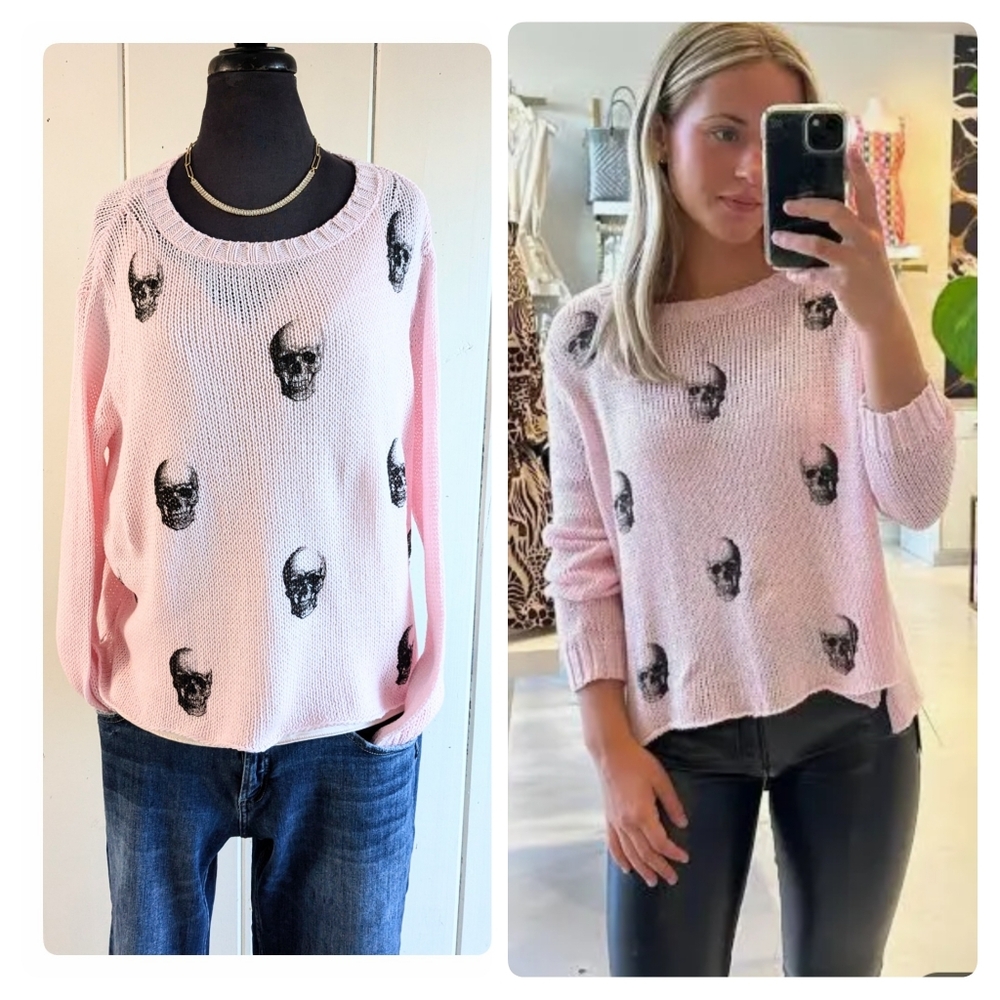 Wooden Ships Pink Skull Crew Sweater XS/S NWOT
